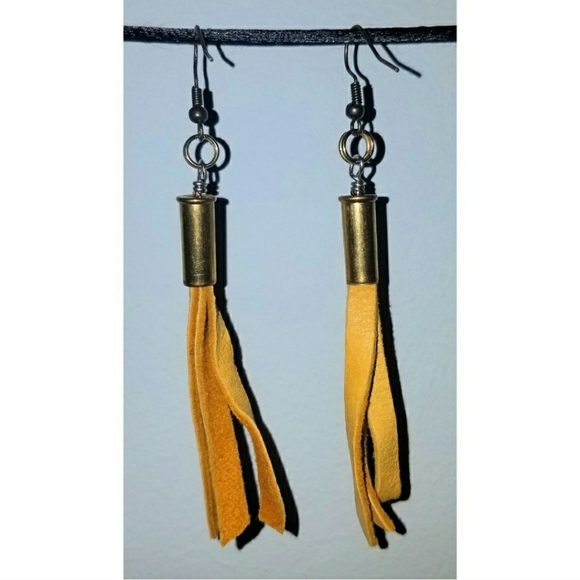 Tuscany Yellow Leather Fringe Tassel Earrings Boho - Picture 5 of 8